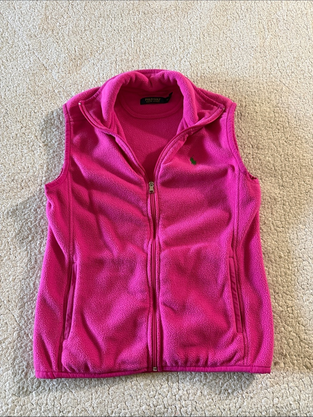 Ralph Lauren Polo Golf Hot Pink Fleece Zip Vest With Green emblem Small